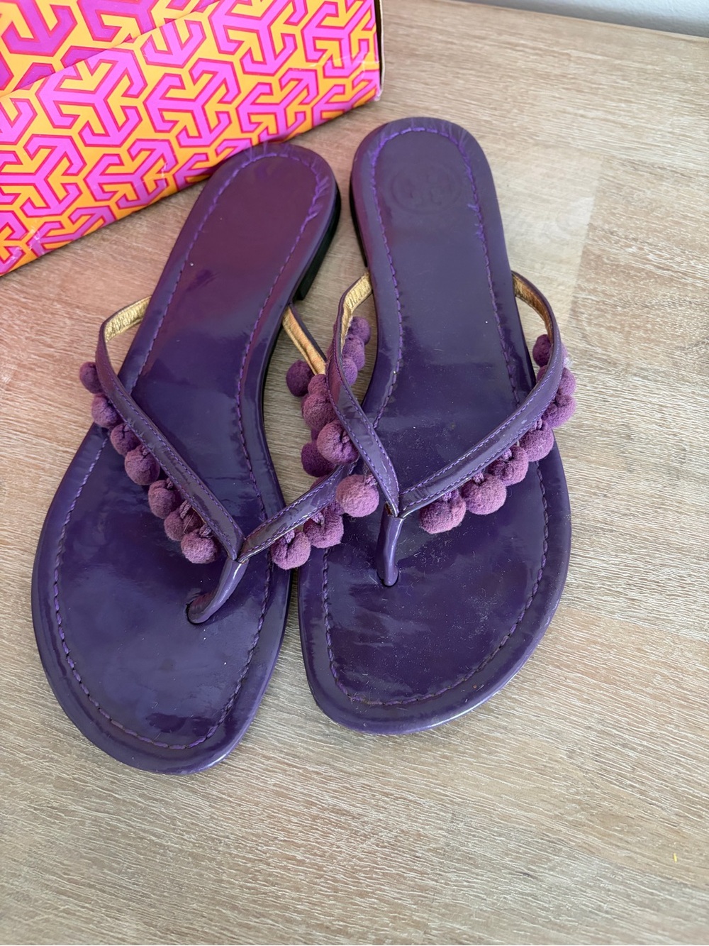 Tory Burch Purple Pom-Pom Thong Sandals